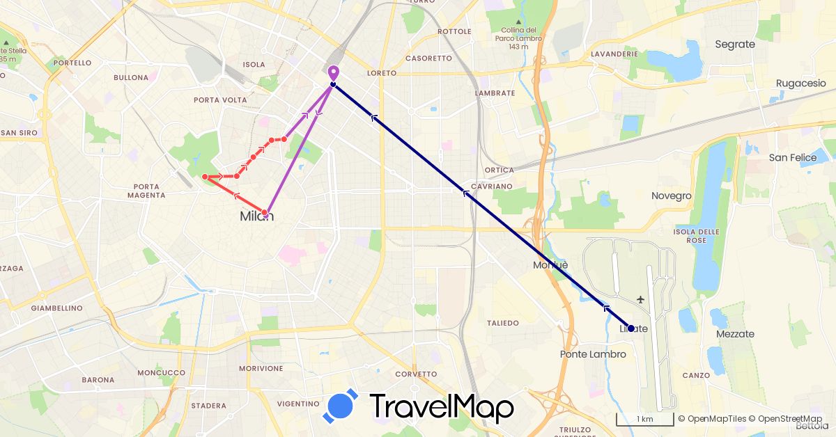 TravelMap itinerary: driving, train, hiking in Italy (Europe)