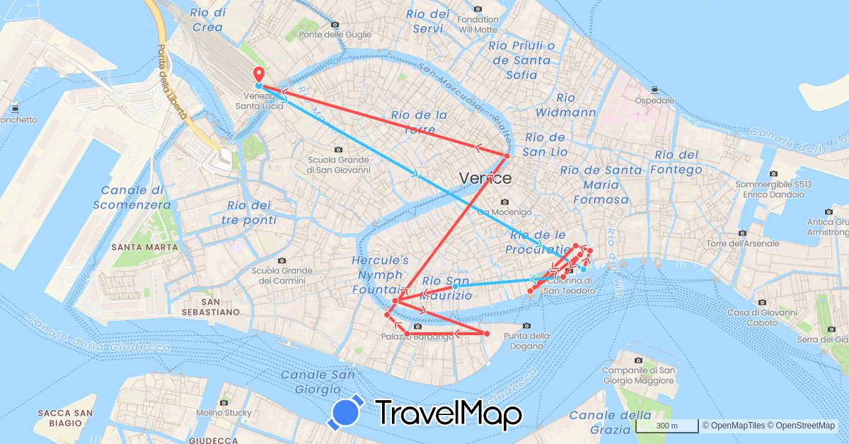 TravelMap itinerary: driving, hiking, boat in Italy (Europe)