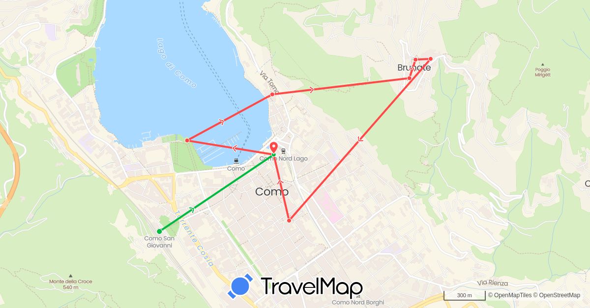 TravelMap itinerary: driving, bus, hiking in Italy (Europe)
